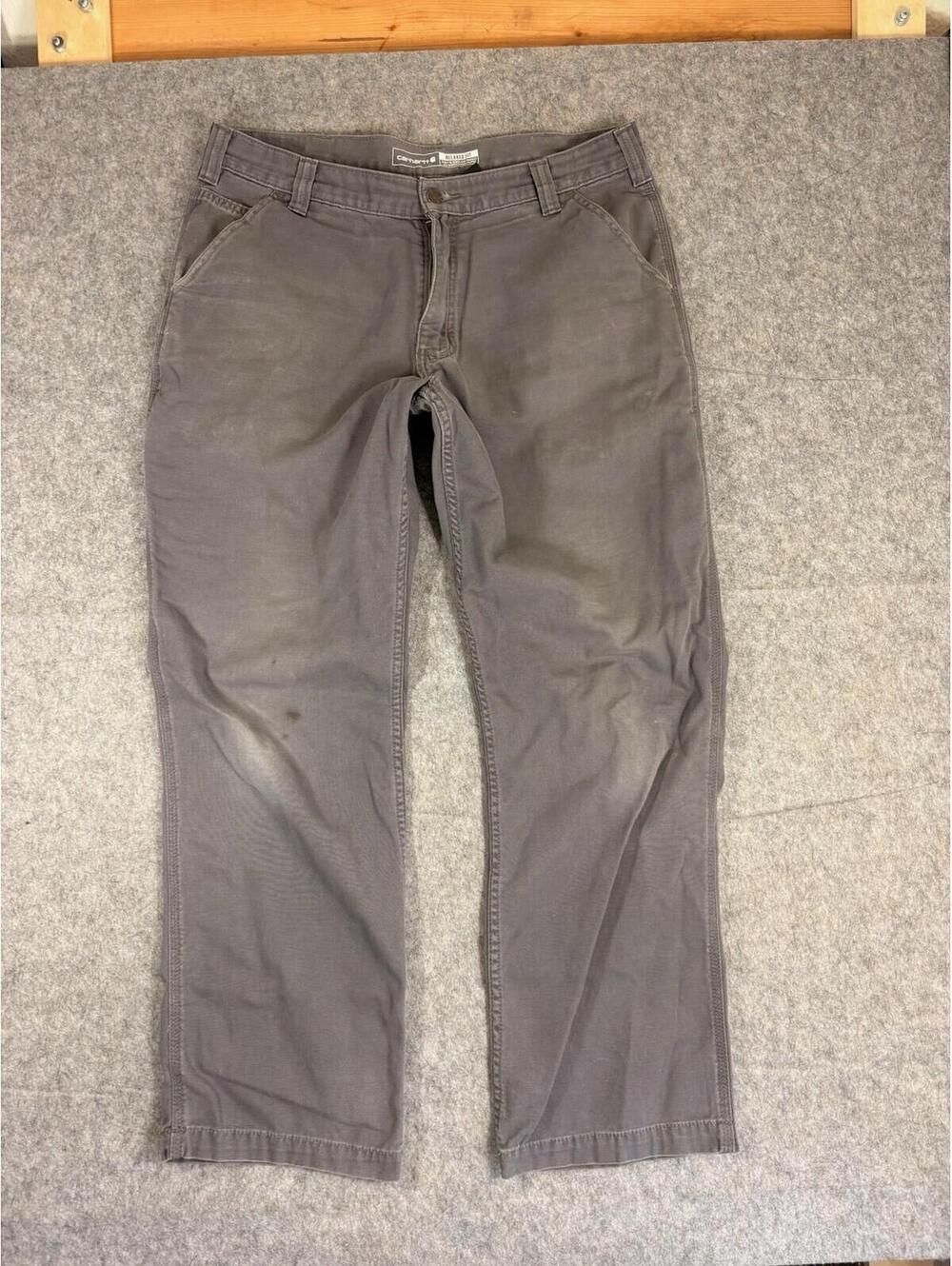 Carhartt Pants Mens Gray Relaxed Fit Stretch Work Carpenter 36x30